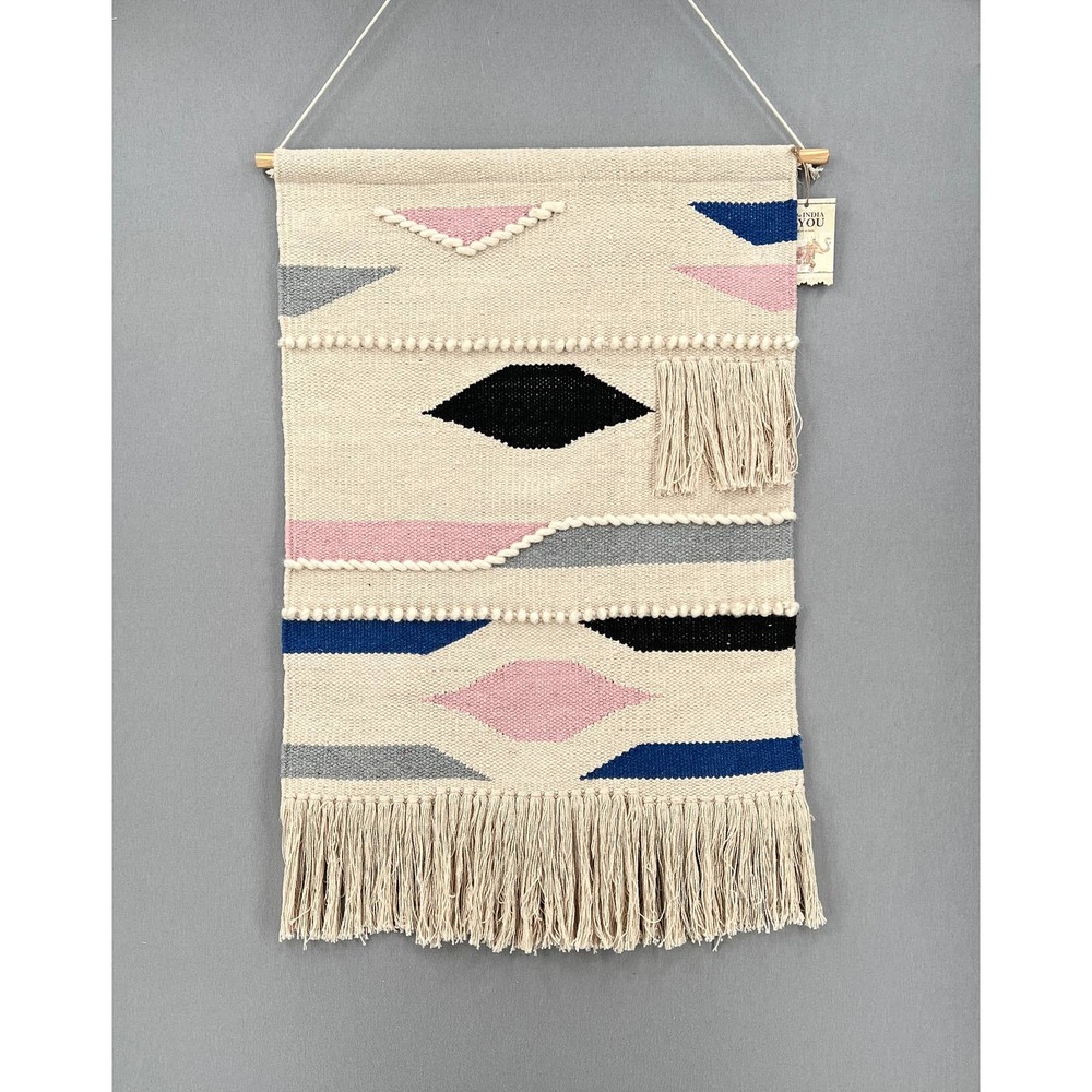 FROM INDIA TO YOU Macrame Tapestry Woven Wall Hanging Large Cream Boho Fringe